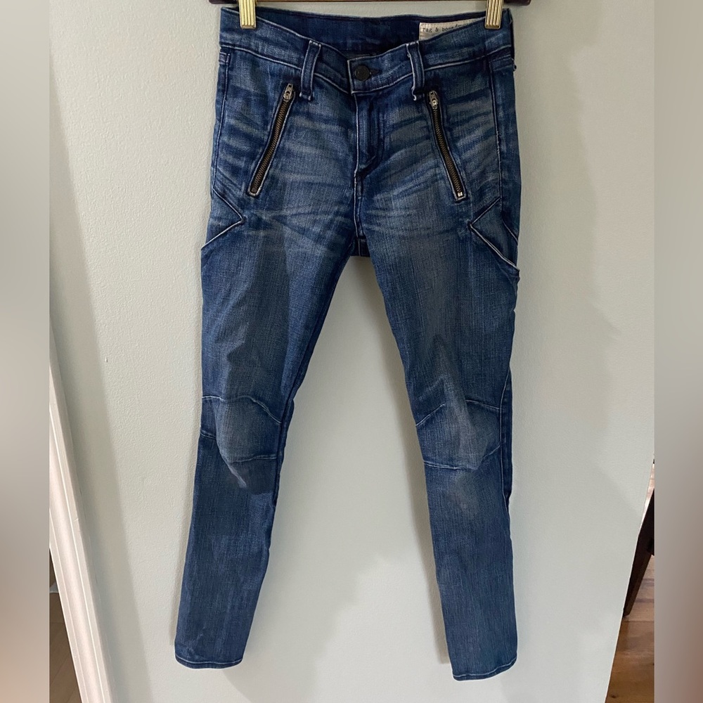 Rag & Bone Jeans Women Size 25 Blue Patched Denim Skinny Rise 9" InSeam 27"